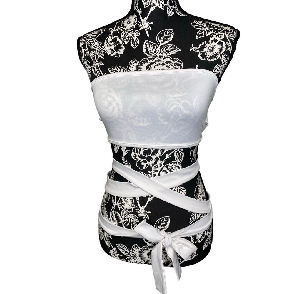 Shein White Strapless Tube Crop Top Wrap Tie Y2K Clubwear Festival Coquette